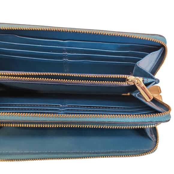 Coach Womens Accordion Zip Wallet Teal Blue Leather Wallet - Picture 5 of 16
